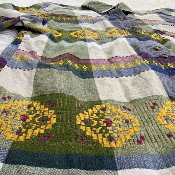 Backroad Blues Womens Vintage 90s Plaid Patchwork Embroidered Button Down Top Sm - Picture 3 of 10